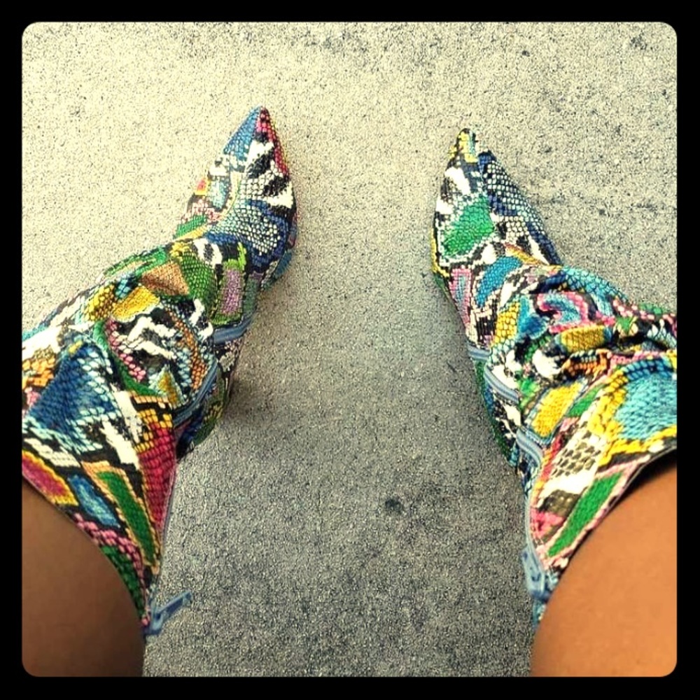 Gorg! Multi Color Snake Pattern Heels - image 1